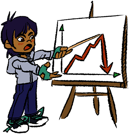 A cartoon of Ryder pointing at a sales chart.